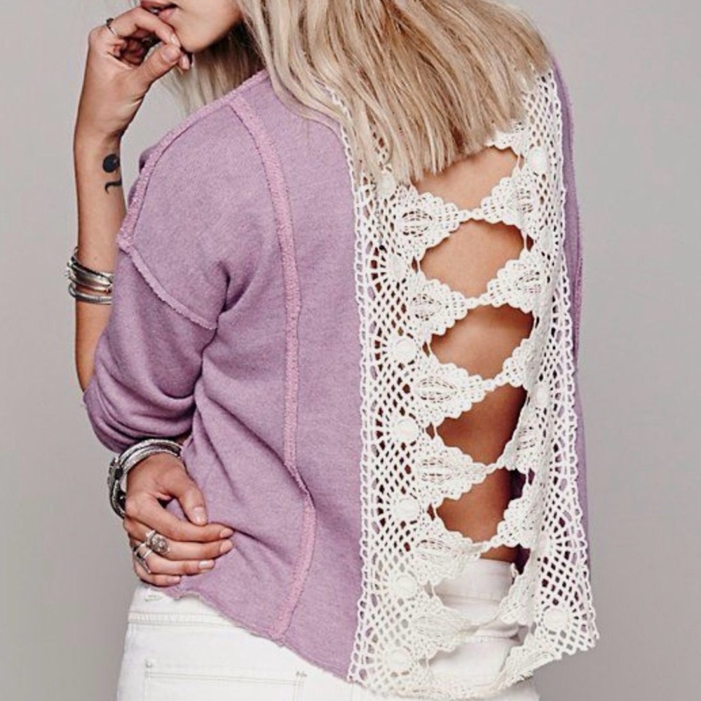 Free People Victorian Lace Pullover (Lilac Heather, Medium, New)